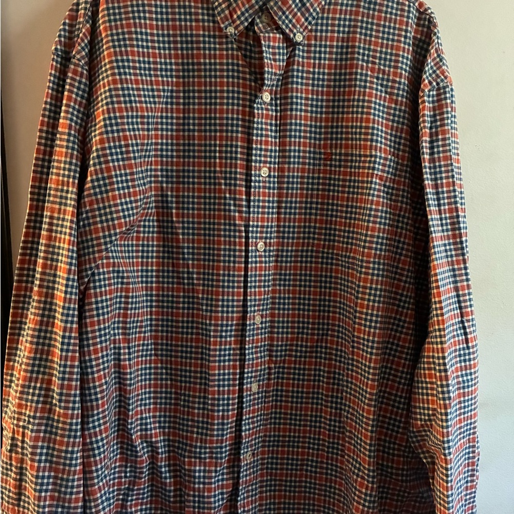 Izod Men's Casual Plaid Shirt - Orange and Blue like new size 2xl